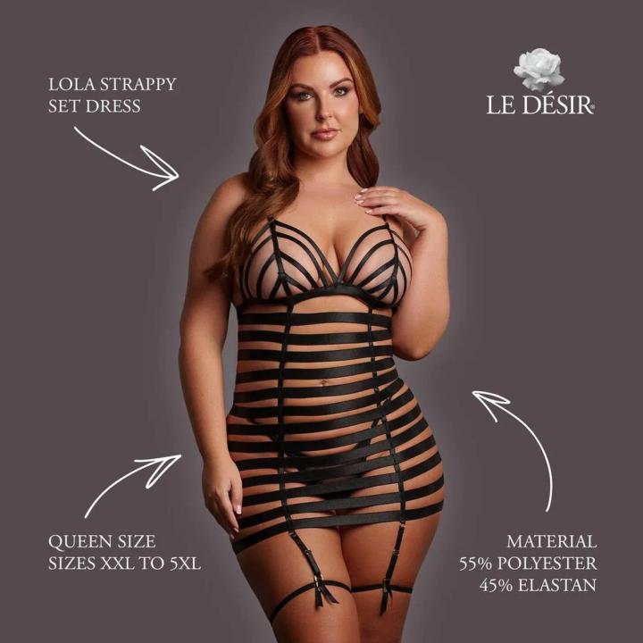 Czarna sukienka plus size z paskami i wycięciami XXL–5XL