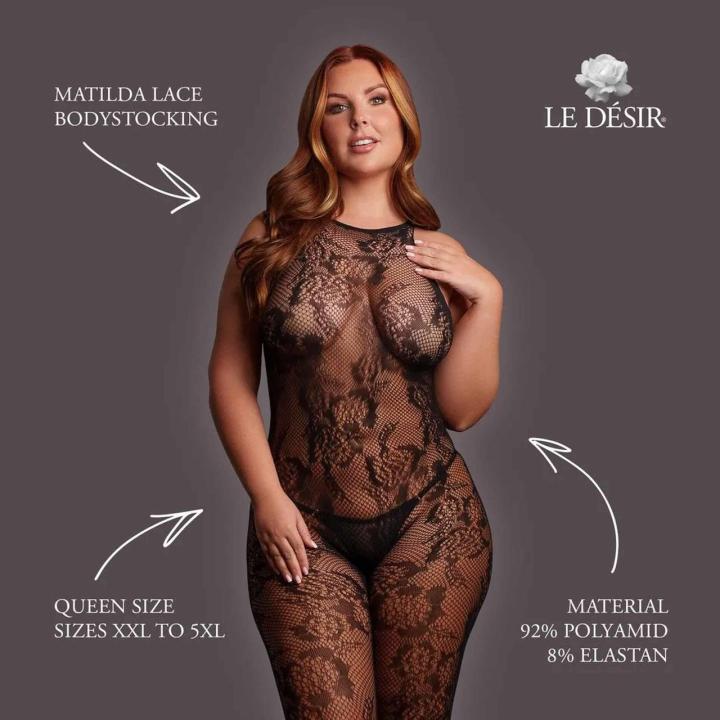 Koronkowe bodystocking plus size XXL–5XL z wysokim dekoltem i otwartym krokiem