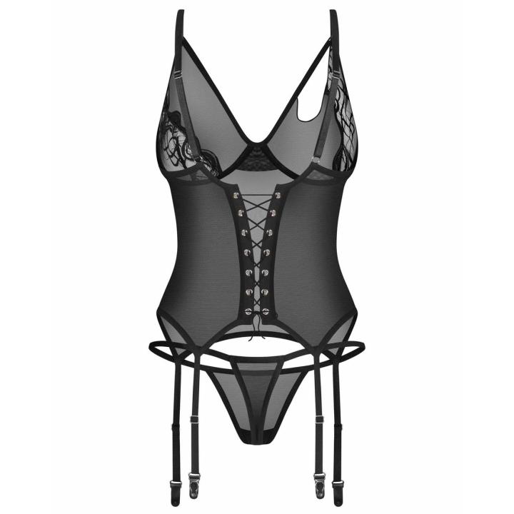 Obsessive Saturis gorset i stringi czarne | Loris.pl