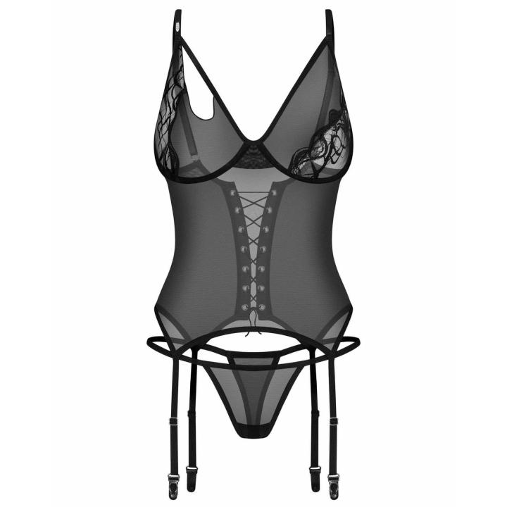 Obsessive Saturis gorset i stringi czarne | Loris.pl