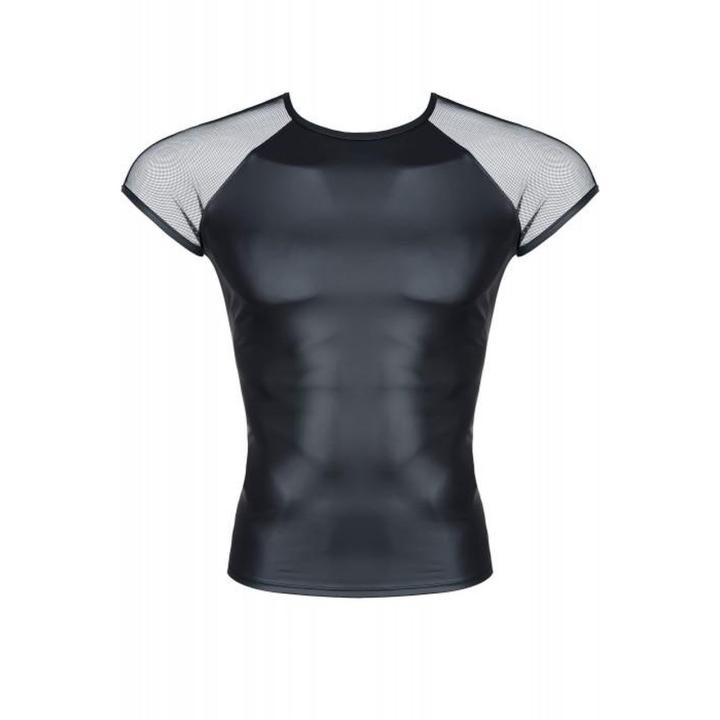 Męski t-shirt wetlook z siateczkowymi rękawkami