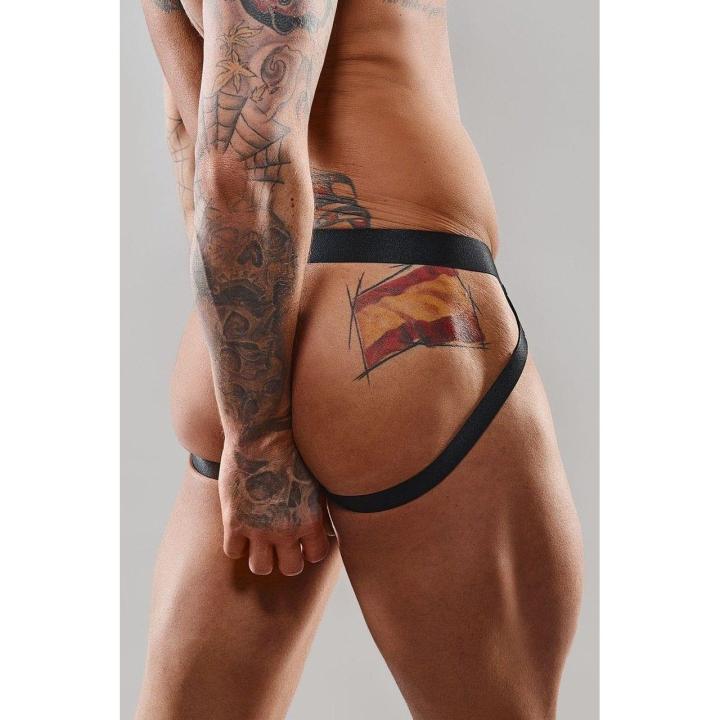 Męski jockstrap tiulowy zebra z winylową wstawką