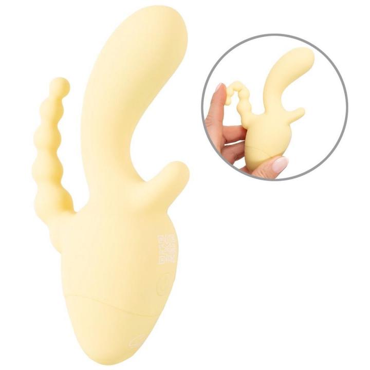 Mini wibrator do potrójnej stymulacji 10 trybów USB żółty