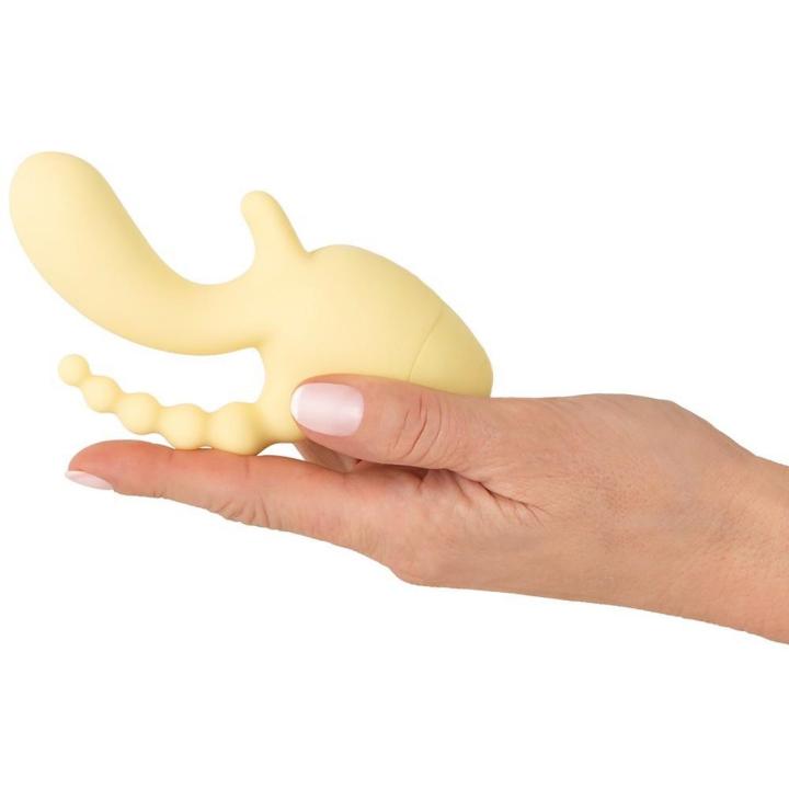 Mini wibrator do potrójnej stymulacji 10 trybów USB żółty