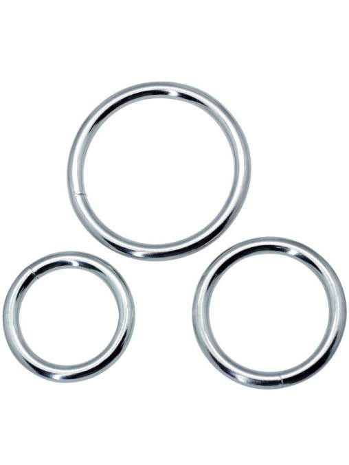 Trzy metalowe pierścienie erekcyjne o średnicy od 3,7 do 4,8 cm