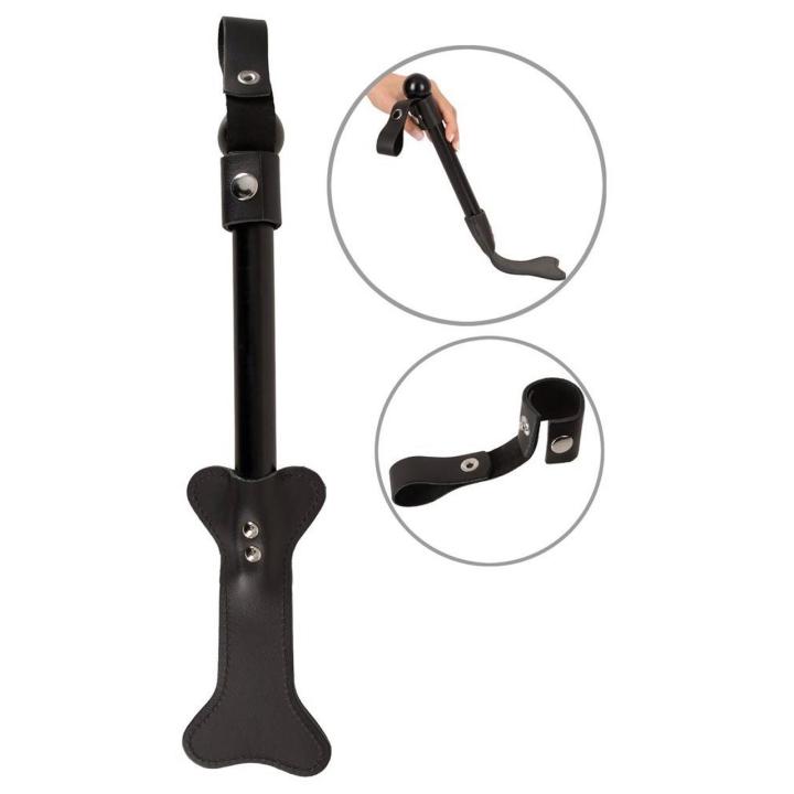 Skórzana packa do spankingu czarna 38 cm z drewnianą rękojeścią