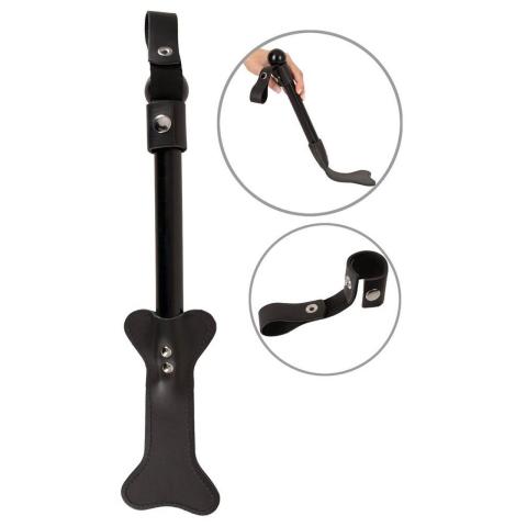 Skórzana packa do spankingu czarna 38 cm z drewnianą rękojeścią