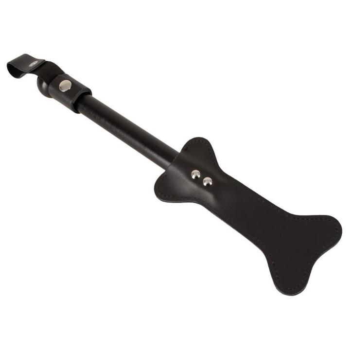 Skórzana packa do spankingu czarna 38 cm z drewnianą rękojeścią