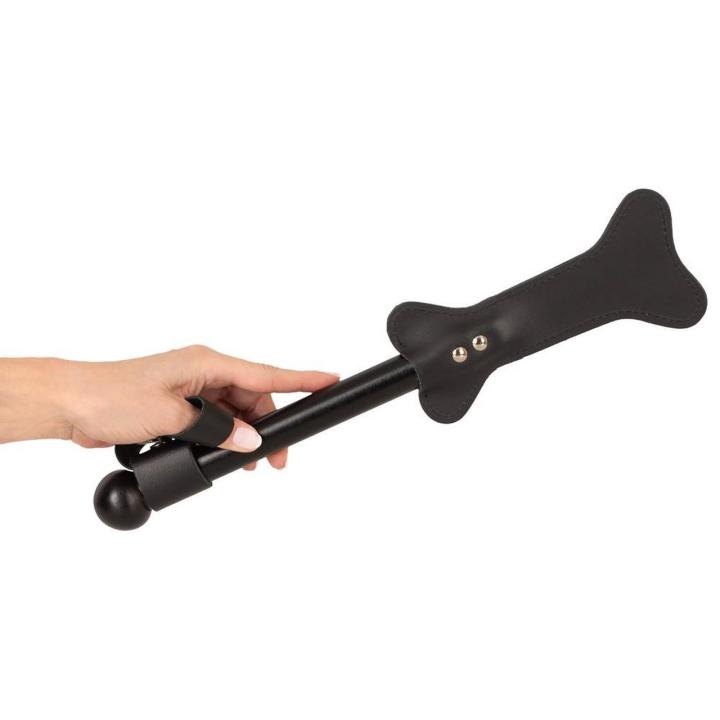 Skórzana packa do spankingu czarna 38 cm z drewnianą rękojeścią
