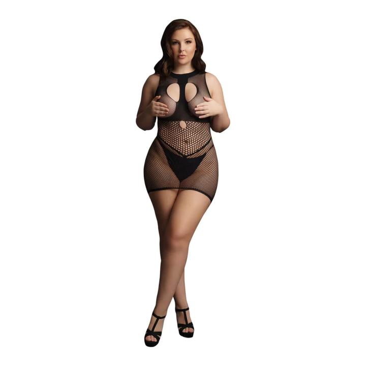 Mini sukienka plus size z siateczki z chokerem i otwartym biustem XL–4XL