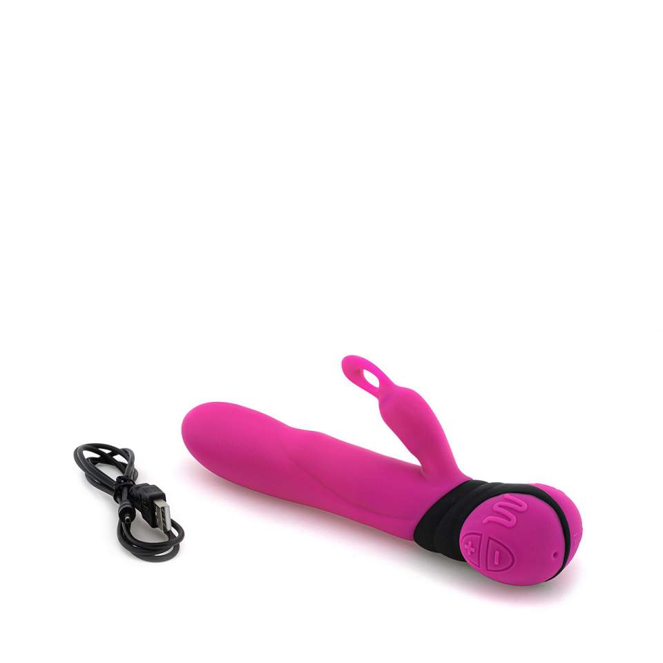 Różowy silikonowy wibrator króliczek ze stymulacją łechtaczki i trybami rotacji
