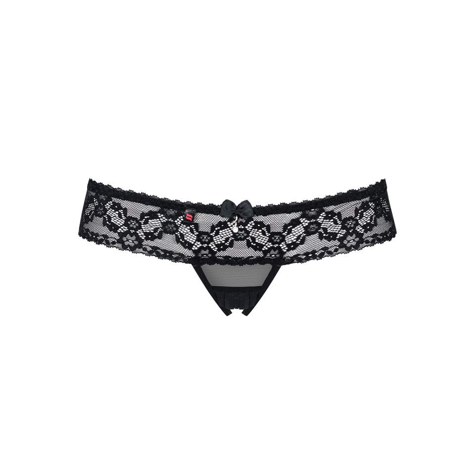 Uwodzicielskie czarne stringi Obsessive 837-THC-1 z otwartym krokiem