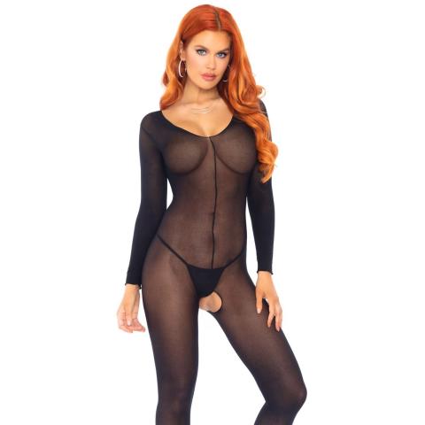 Czarny bodystocking z długim rękawem z siateczki