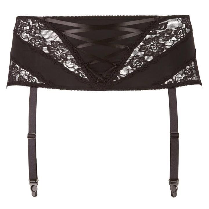 Pas do pończoch XL czarny z koronką i sznurowaniem