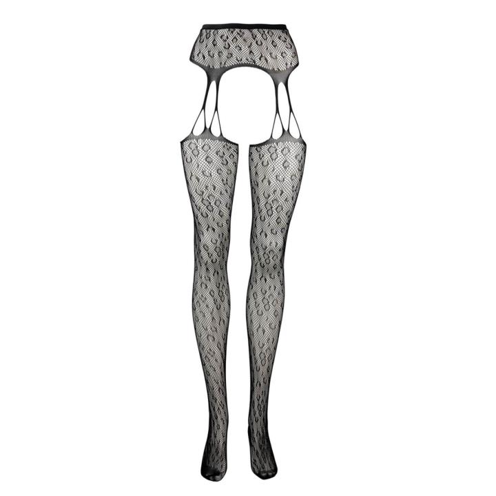 Rajstopy suspender w panterkę one size – elastyczna siateczka