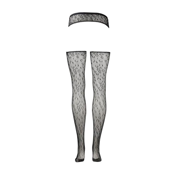 Rajstopy suspender w panterkę one size – elastyczna siateczka