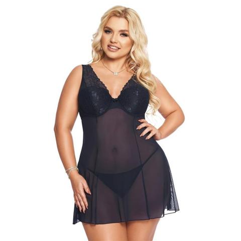 Niebieska koszulka nocna babydoll ze stringami