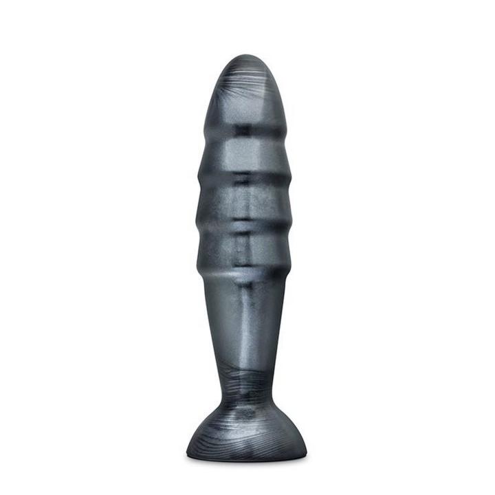 Duży plug analny z przyssawką 27,3 cm czarny metaliczny, karbowany
