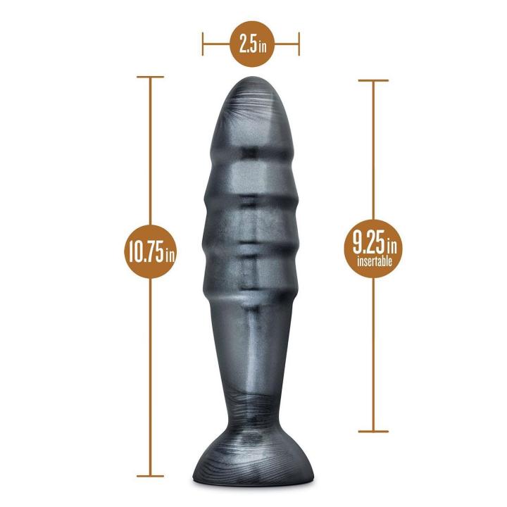 Duży plug analny z przyssawką 27,3 cm czarny metaliczny, karbowany