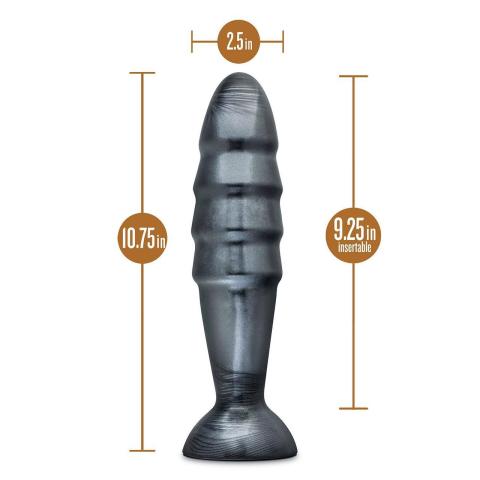 Duży plug analny z przyssawką 27,3 cm czarny metaliczny, karbowany