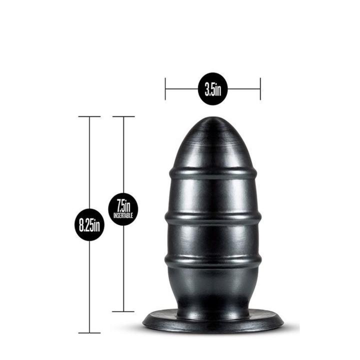 Czarny plug analny XXL z pierścieniami i otworem do uprzęży