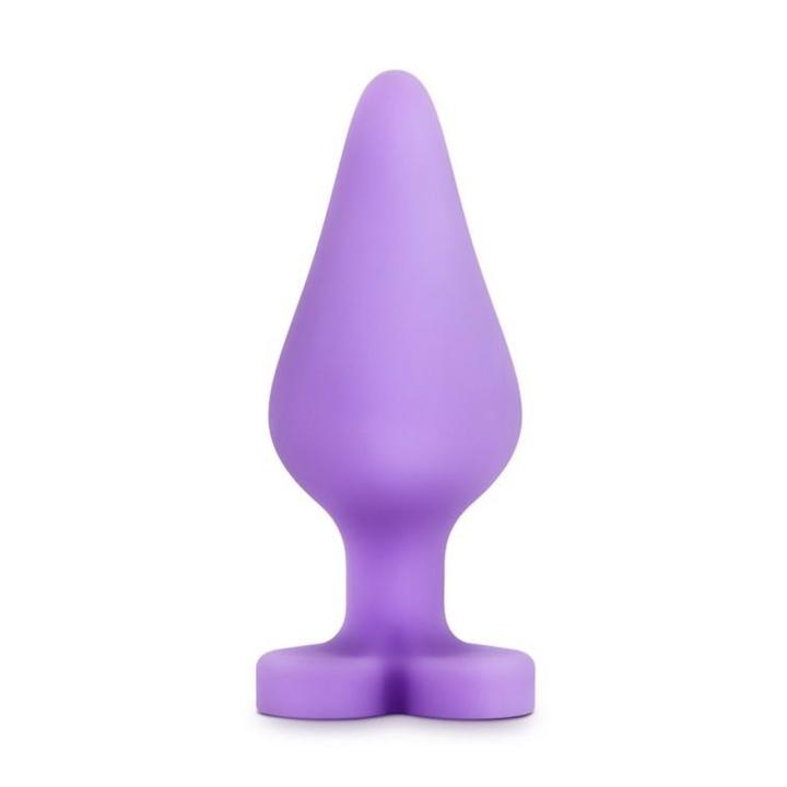 Fioletowy korek analny serce z napisem 10,8 cm - silikonowy plug