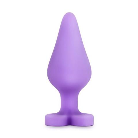 Fioletowy korek analny serce z napisem 10,8 cm - silikonowy plug