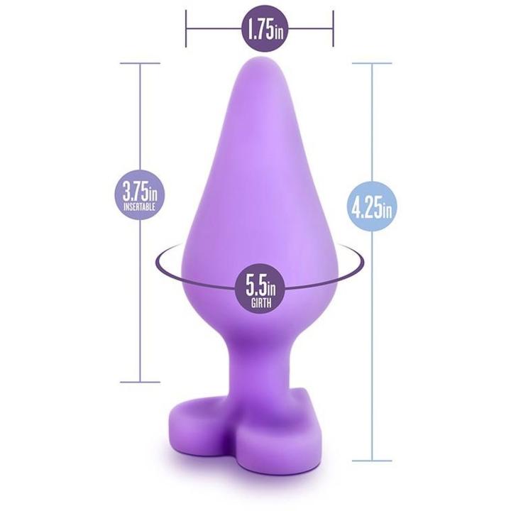 Fioletowy korek analny serce z napisem 10,8 cm - silikonowy plug