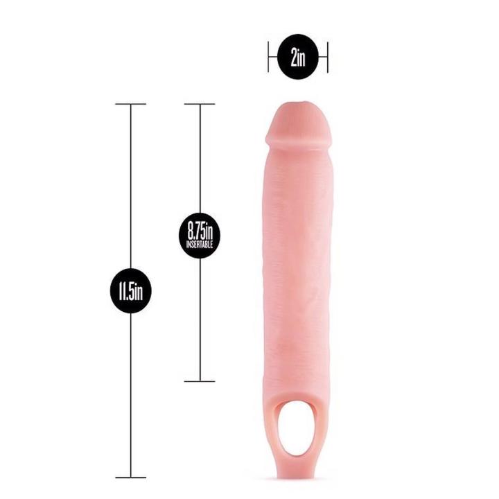 Przedłużka na penisa 21,6 cm z paskiem na jądra i żebrowaniem TPE