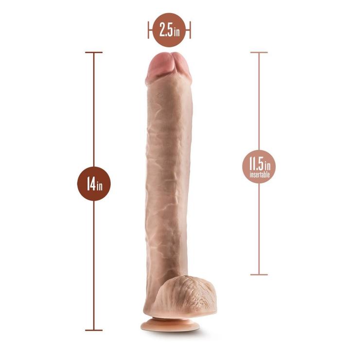 Beżowe realistyczne dildo XXL z przyssawką i jądrami 35,5 cm
