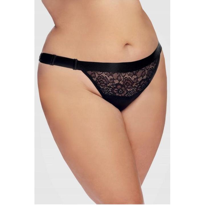Majtki plus size z czarną koronką i regulacją po bokach