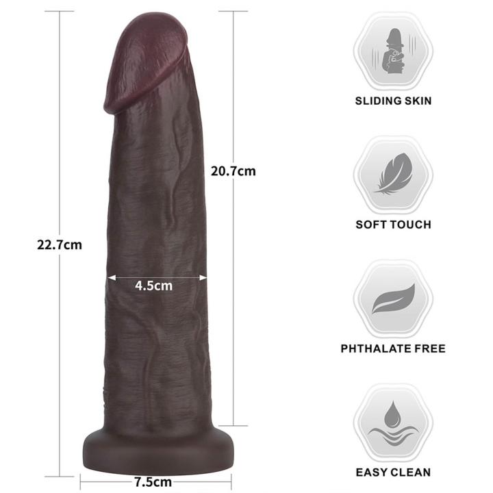 Czarne realistyczne dildo 22,9 cm sliding skin z silikonu dual density