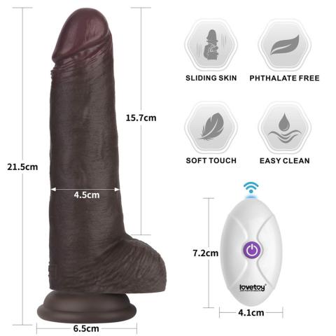 Realistyczne dildo wibrujące 21,6 cm z pilotem i powłoką sliding skin