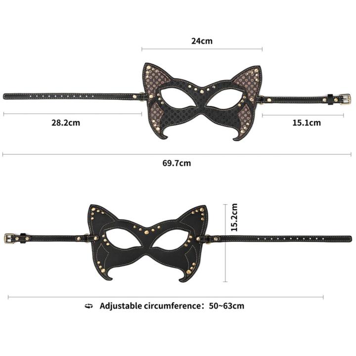 Maska BDSM z kocimi uszami i nitami – regulowana, PU