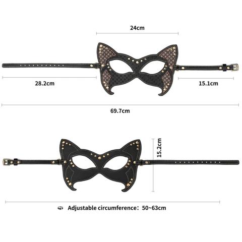 Maska BDSM z kocimi uszami i nitami – regulowana, PU