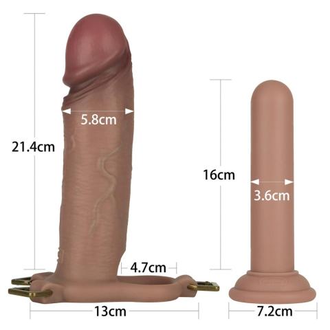 Cielisty strap-on z pustym dildo 22,8 cm i silikonowym prętem L/XL/2XL