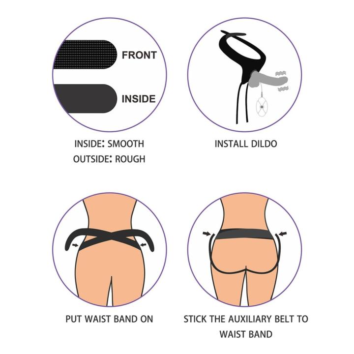 Czarny strap-on z wibracjami 10 trybów i regulowaną uprzężą