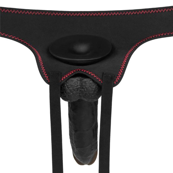 Czarny strap-on z wibracjami 10 trybów i regulowaną uprzężą