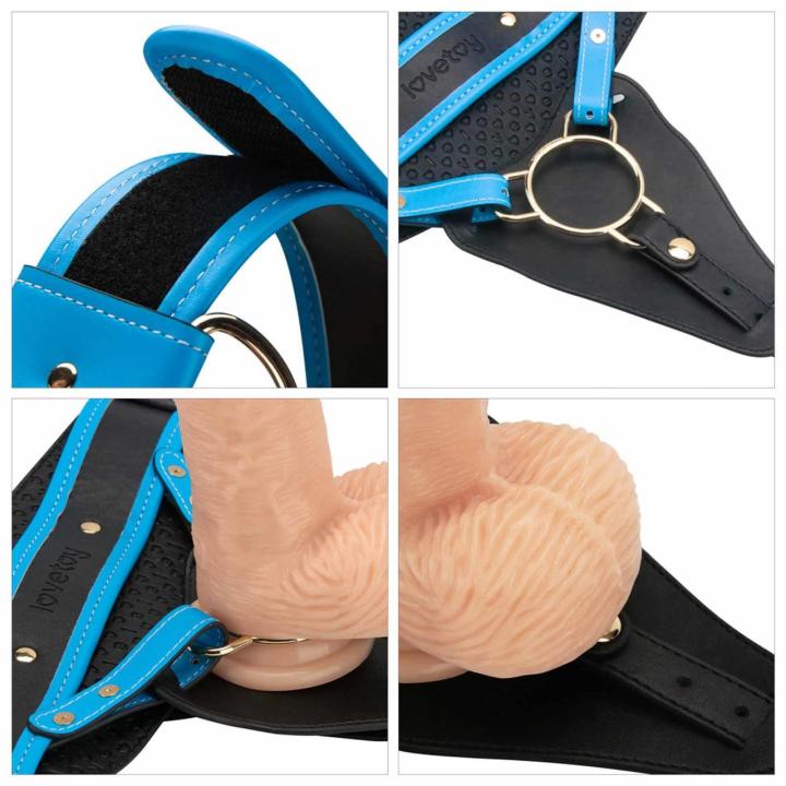 Wibrujący strap-on z uprzężą PU i dildo 24 cm - wodoodporny, 10 trybów