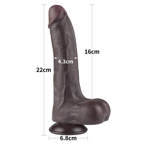 Realistyczne dildo 21,3 cm z przesuwającą skórą i przyssawką czarne