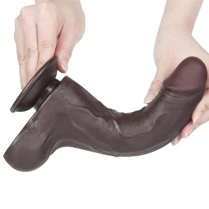 Realistyczne dildo 21,3 cm z przesuwającą skórą i przyssawką czarne