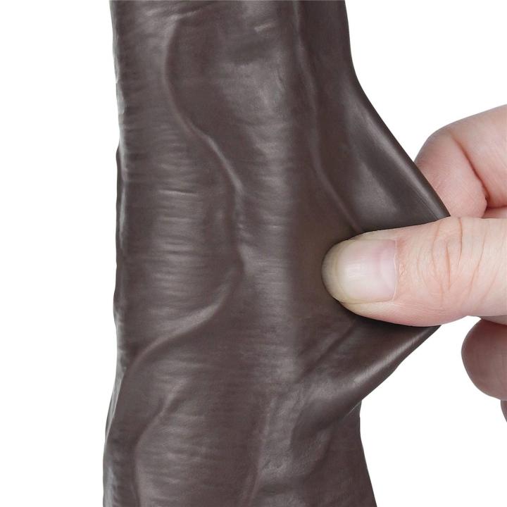 Realistyczne dildo 21,3 cm z przesuwającą skórą i przyssawką czarne