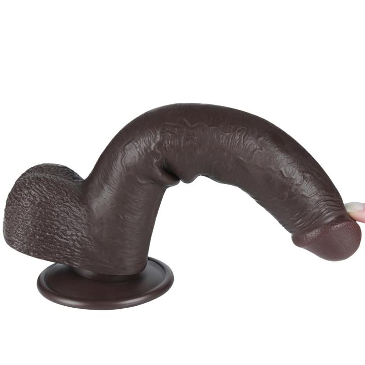 Realistyczne dildo z przesuwającą się skórą i przyssawką 22,5 cm czarne