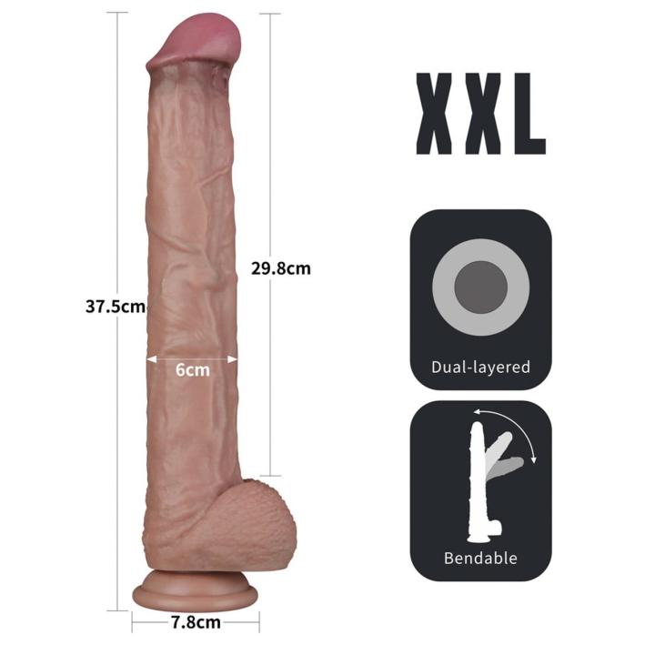 Realistyczne dildo XXL 36,8 cm cieliste z przyssawką i giętkim rdzeniem