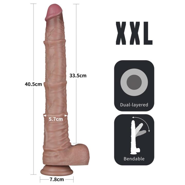 Realistyczne dildo XXL 40,6 cm z przyssawką i giętkim rdzeniem