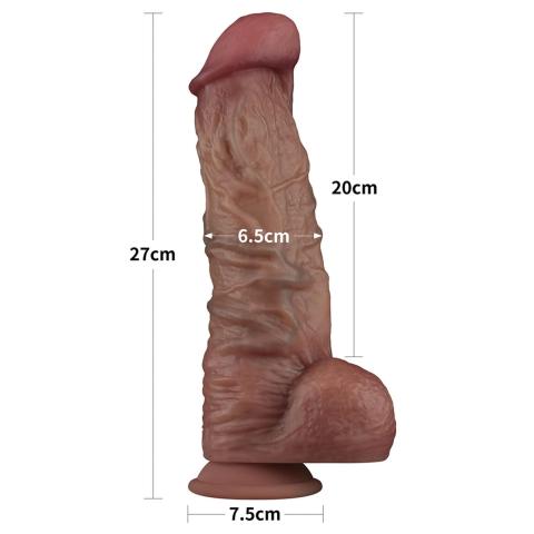 Realistyczne dildo XXL 26,7 cm z dwuwarstwowego silikonu z przyssawką