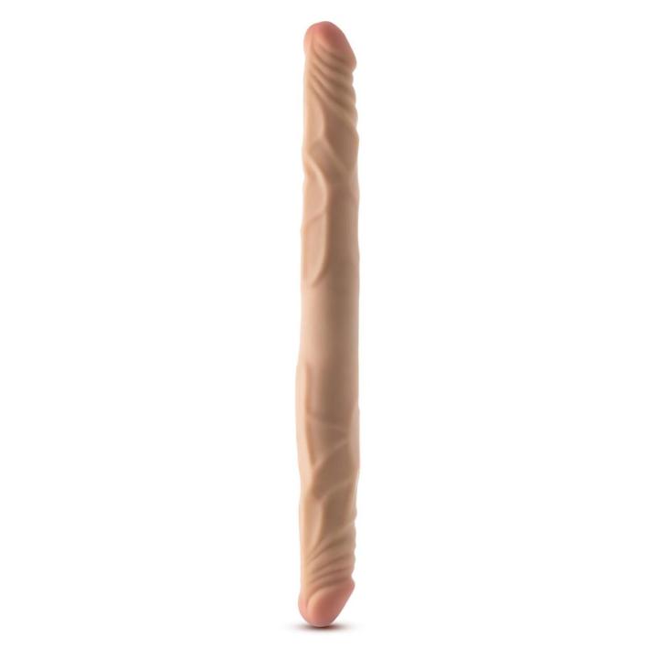 Podwójne dildo beżowe 35,6 cm do wyginania i podwójnej penetracji