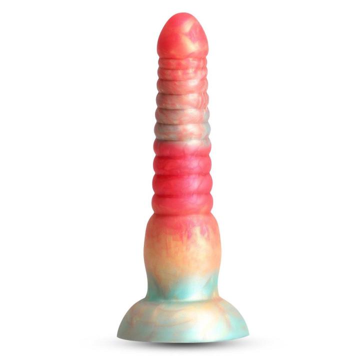 Trójkolorowe dildo silikonowe 16 cm czerwono-złote – satynowa gładkość