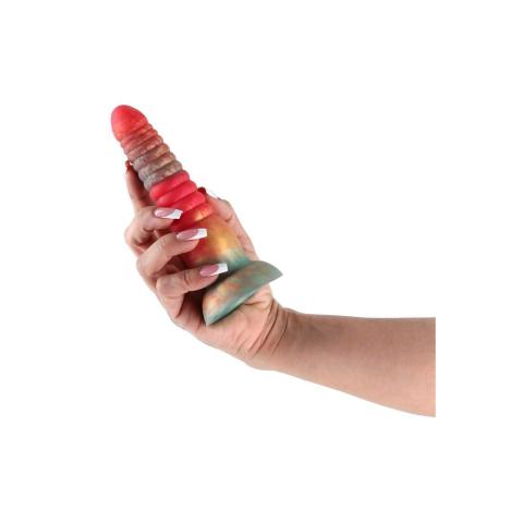 Trójkolorowe dildo silikonowe 16 cm czerwono-złote – satynowa gładkość
