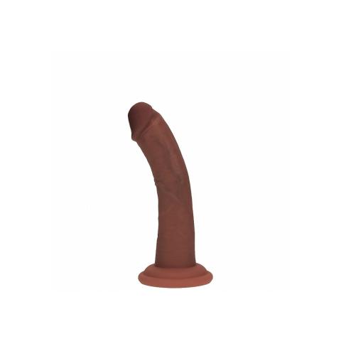 Realistyczne dildo silikonowe dual density z przyssawką 15,5 cm brązowe
